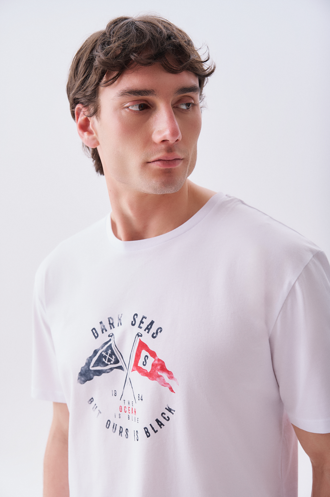 Erkek Beyaz Baskılı Comfort Fit Bisiklet Yaka T-Shirt