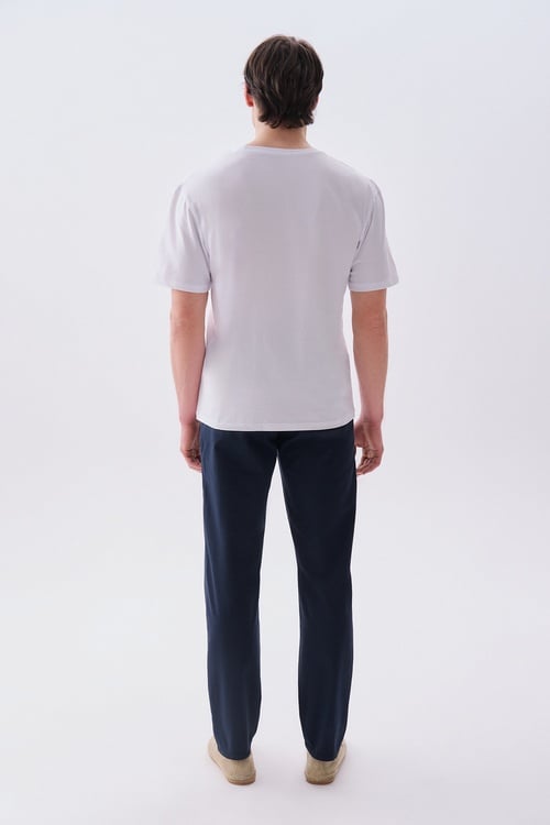 Erkek Beyaz Baskılı Comfort Fit Bisiklet Yaka T-Shirt