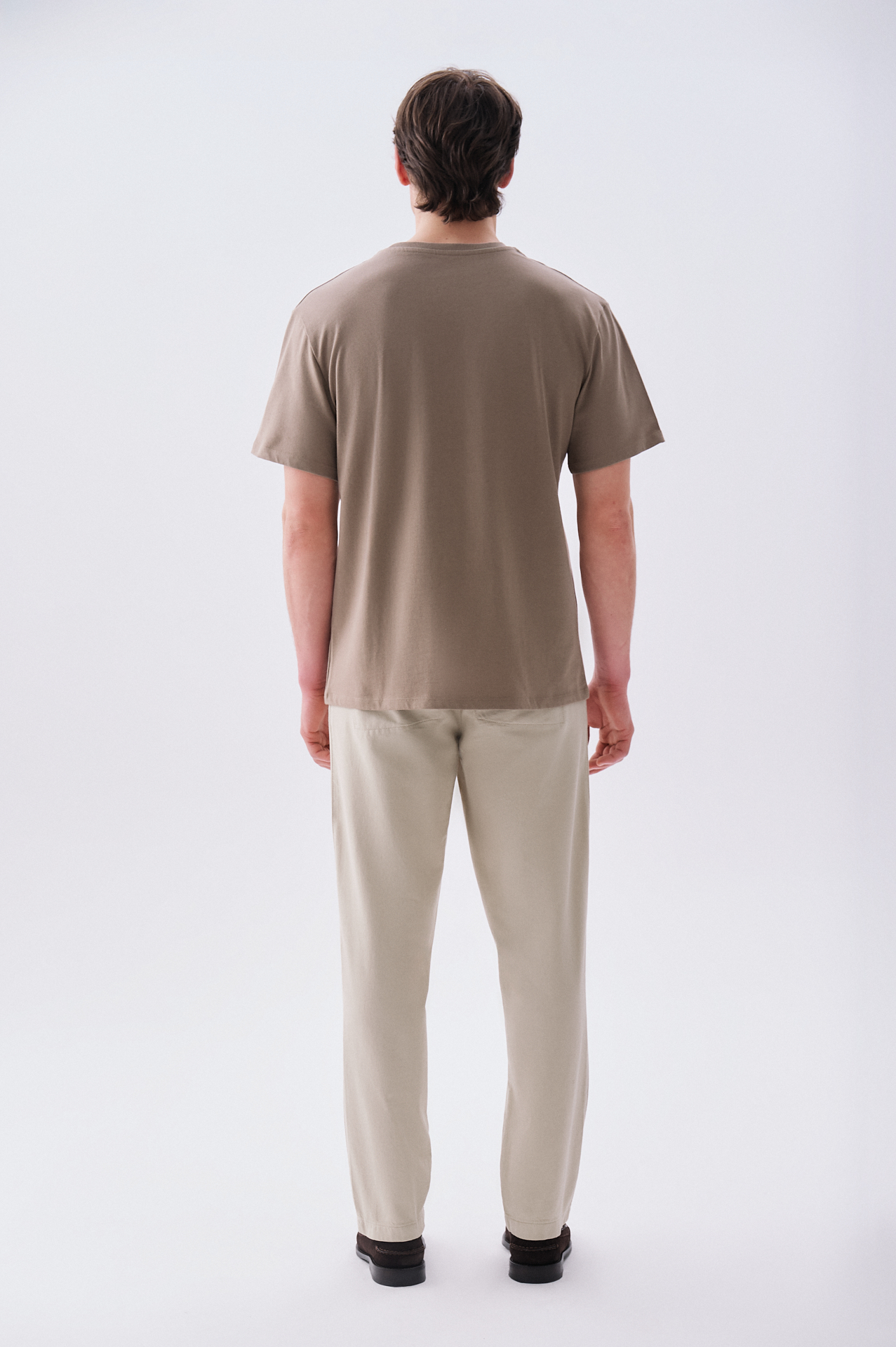Erkek Vizon Rengi Nakışlı Loose Fit Bisiklet Yaka T-Shirt