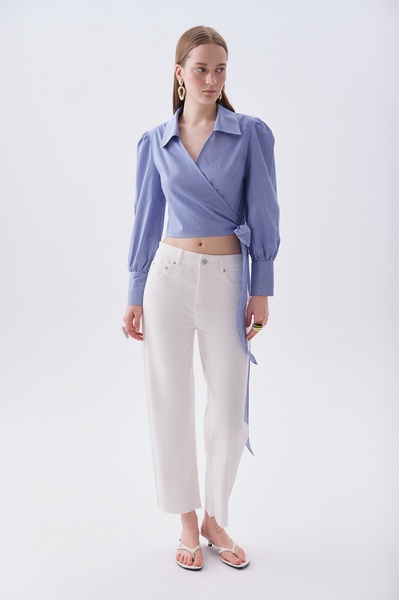 Mudo Kadın Kırık Beyaz Cropped Flare Fit Pantolon