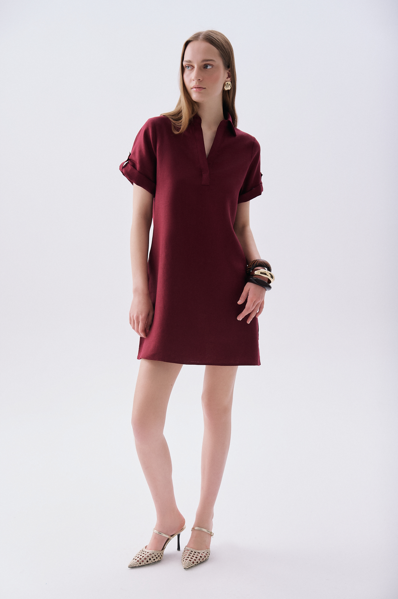 A FORM MİNİ KETEN ELBİSE