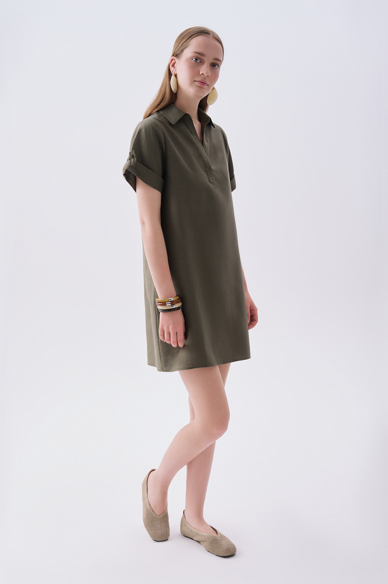 A FORM MİNİ KETEN ELBİSE