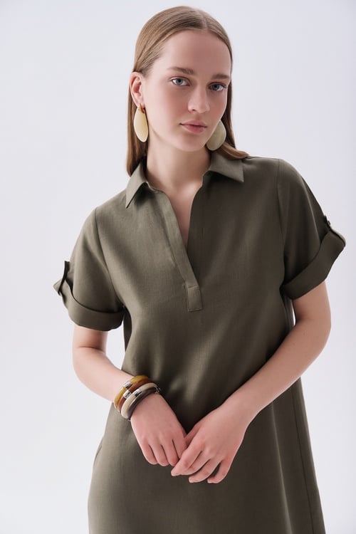  A FORM MİNİ KETEN ELBİSE