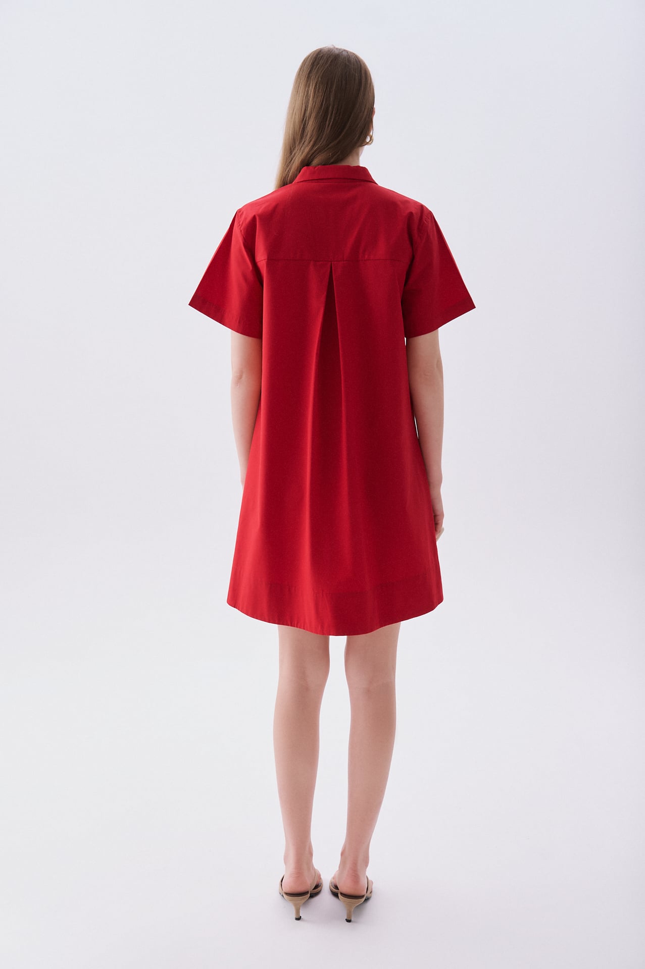 Kadın Kırmızı Polo Yaka Kısa Kollu Cep Detaylı Mini Elbise