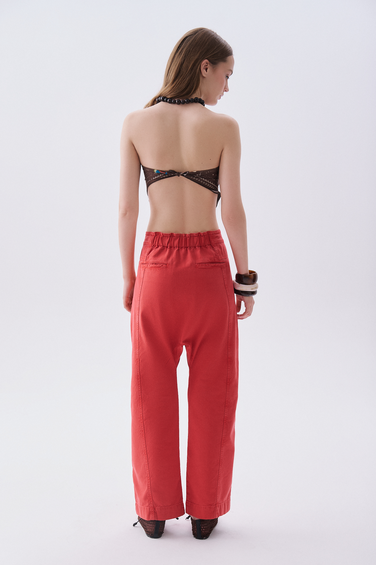 Kadın Kırmızı Beli Bağlamalı Comfort Fit Pantolon