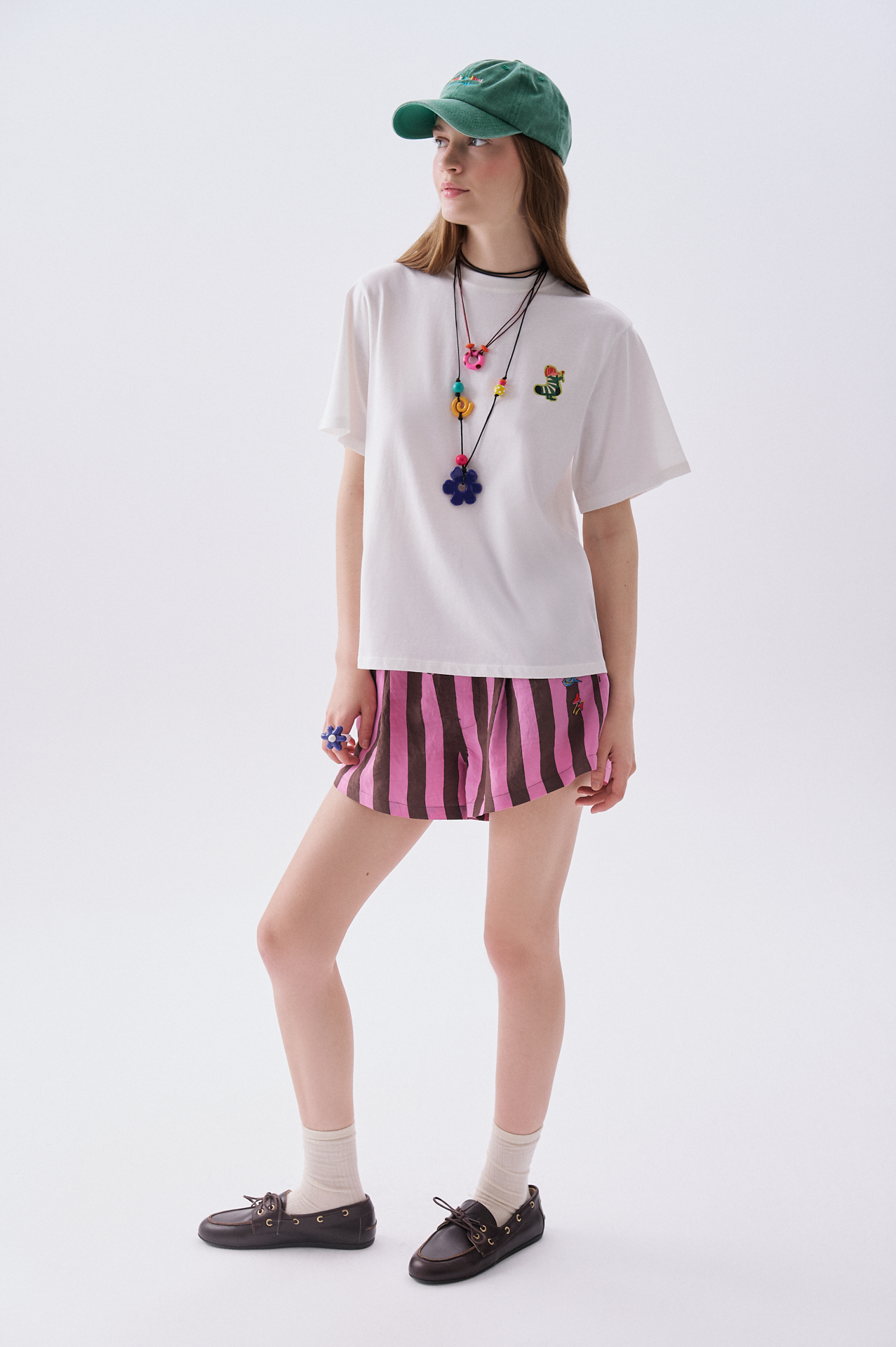 Kadın Beyaz Baskılı Bisiklet Yaka T-Shirt