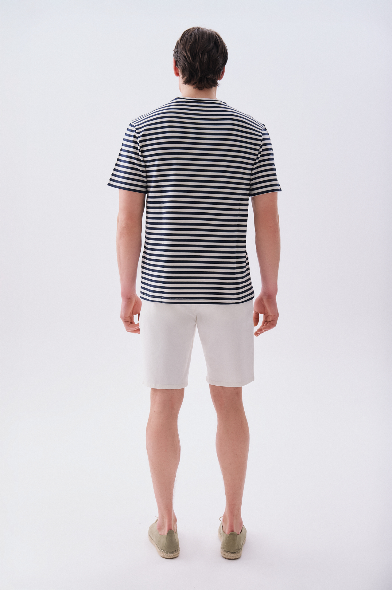 Erkek Kırık Beyaz Çizgili Loose Fit Bisiklet Yaka Modal T-Shirt