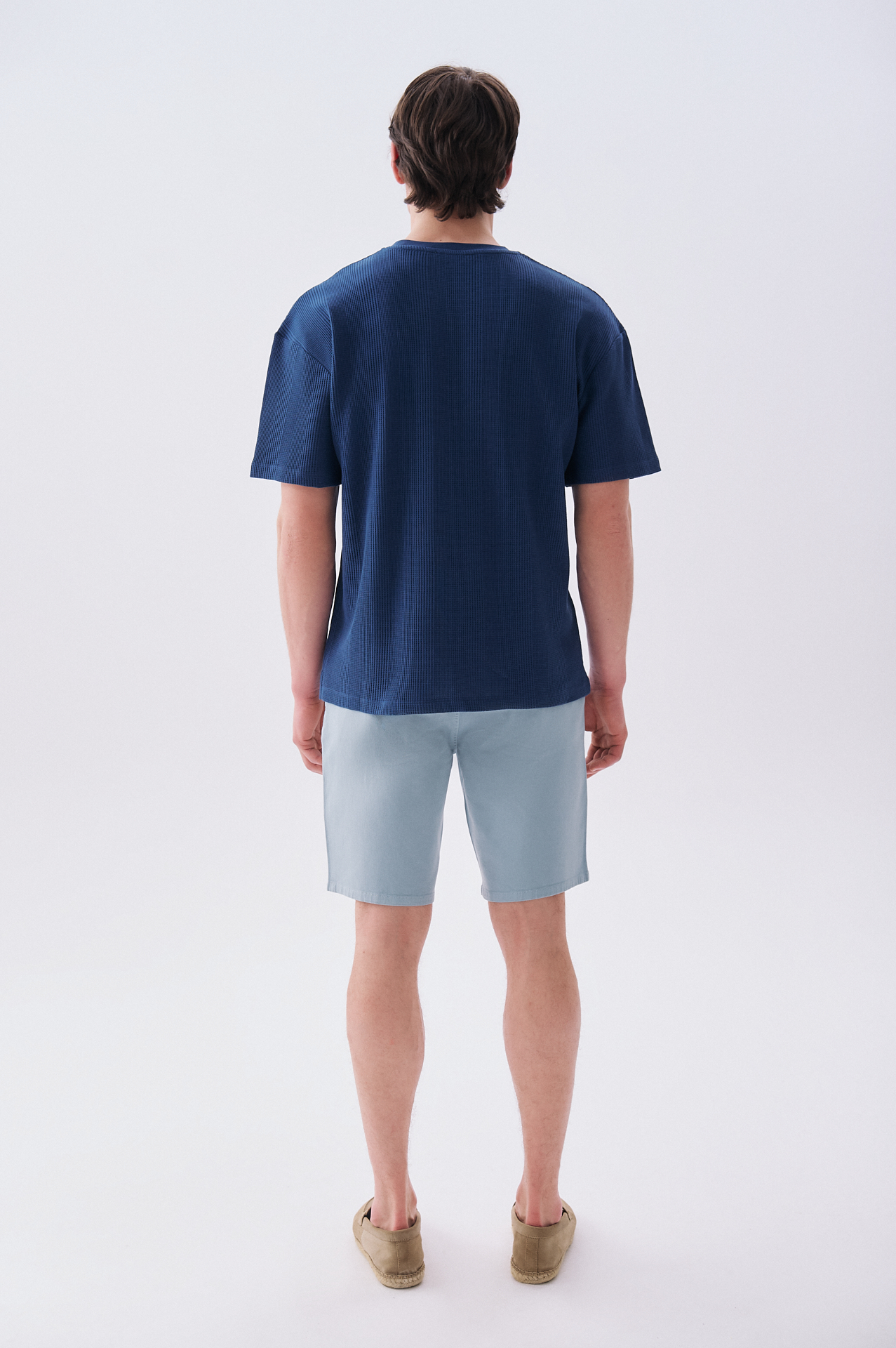 Erkek İndigo Jakarlı Oversize Bisiklet Yaka T-Shirt