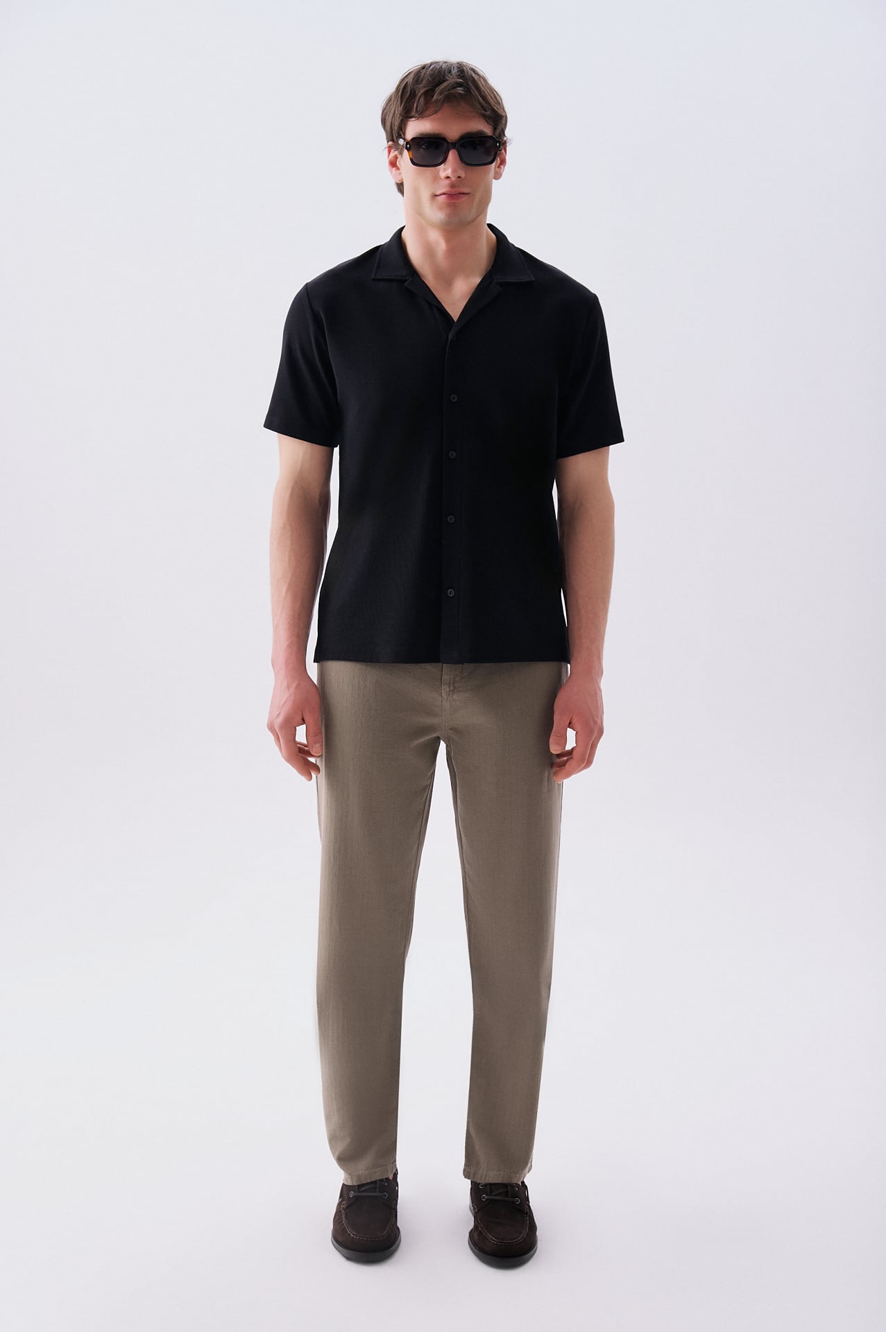 Erkek Vizon Rengi Loose Fit Beli Bağlamalı Pantolon