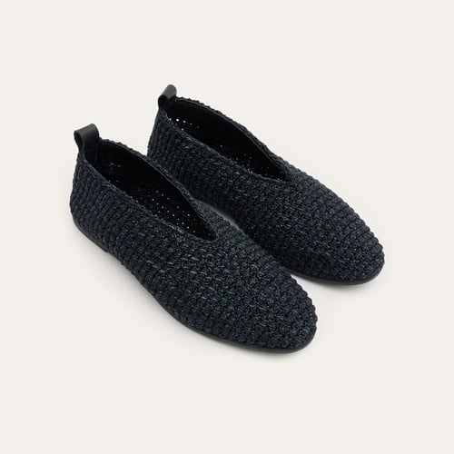 Kadın Siyah Örgülü Deri Karışımlı Babet