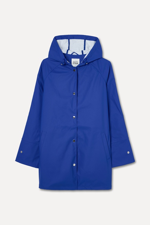  Kadın Mavi Oversize Kapüşonlu Yağmurluk