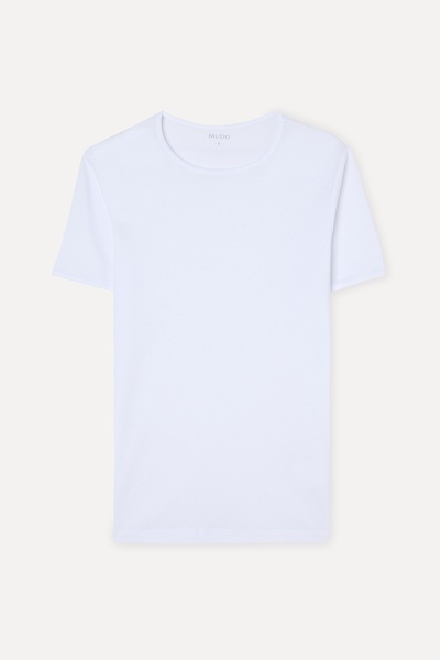 Mudo Erkek Beyaz Bisiklet Yaka T-Shirt