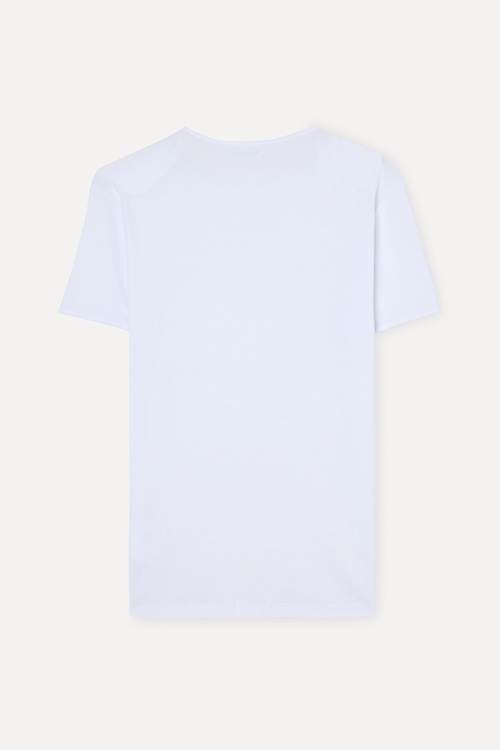  Erkek Beyaz Bisiklet Yaka T-Shirt