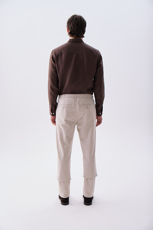 Erkek Kahverengi Slim Fit Uzun Kollu Keten Gömlek