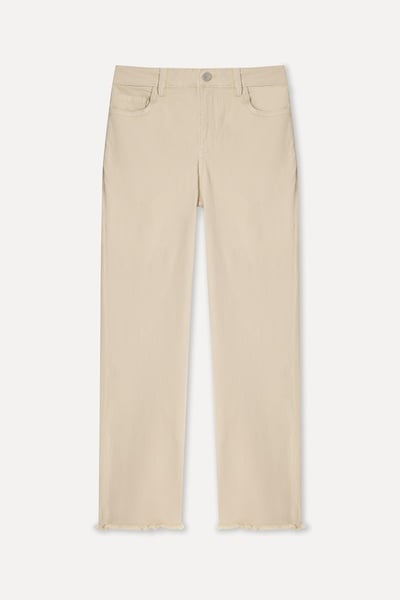Mudo Kadın Ekru Cropped Flare Fit Pantolon