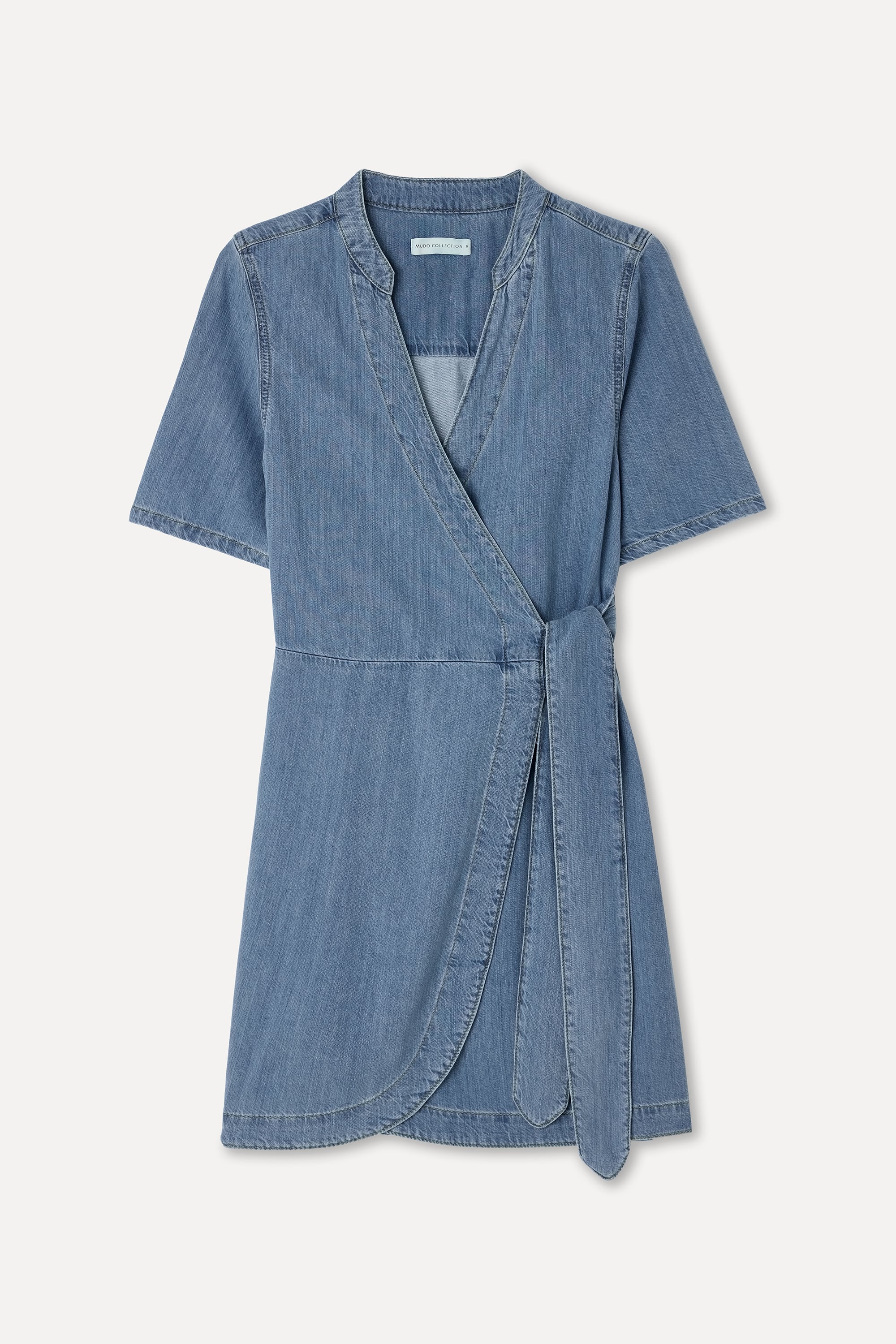 Kadın İndigo Kruvaze Bağlamalı Mini Jean Elbise