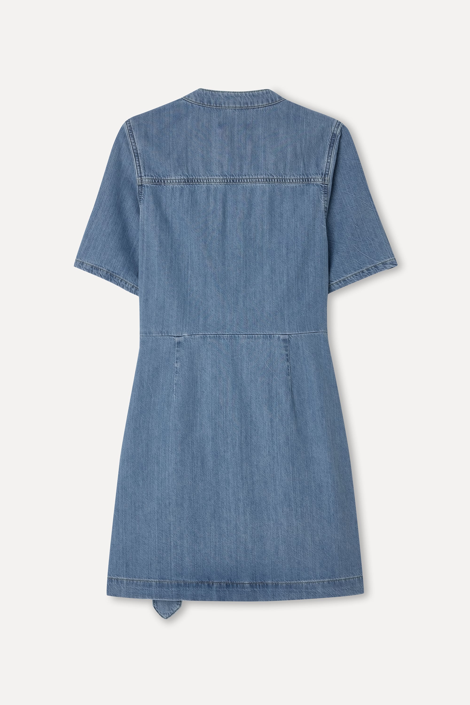 Kadın İndigo Kruvaze Bağlamalı Mini Jean Elbise