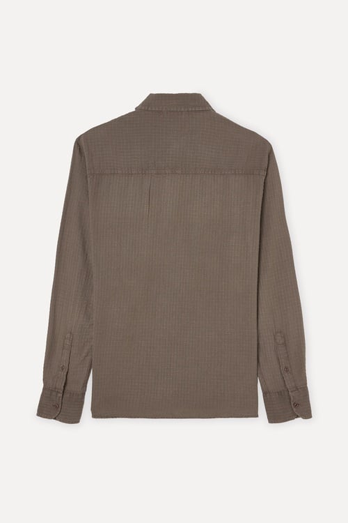  Erkek Kahverengi Comfort Fit Çift Cepli Uzun Kollu Gömlek
