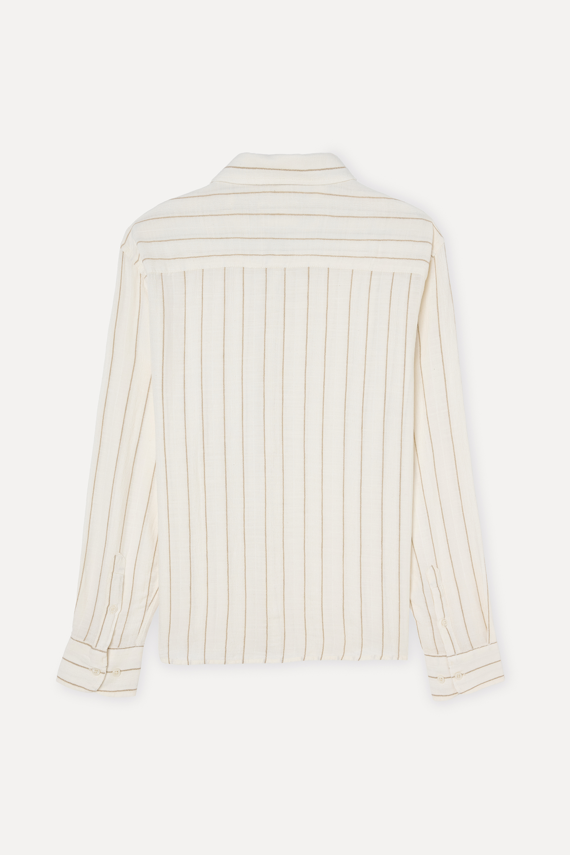 Erkek Ekru Çizgili Regular Fit Uzun Kollu Gömlek