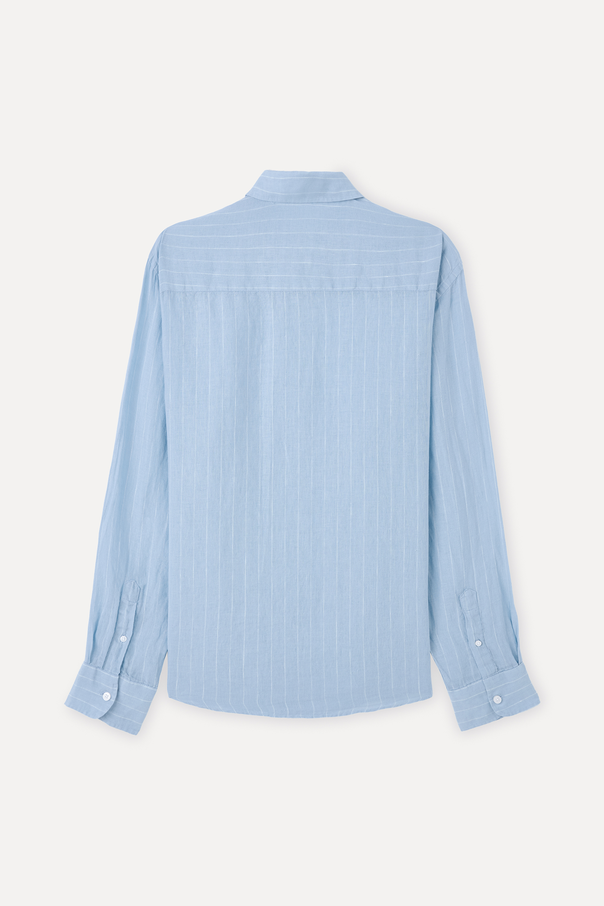 Erkek Mavi Çizgili Regular Fit Uzun Kollu Keten Gömlek