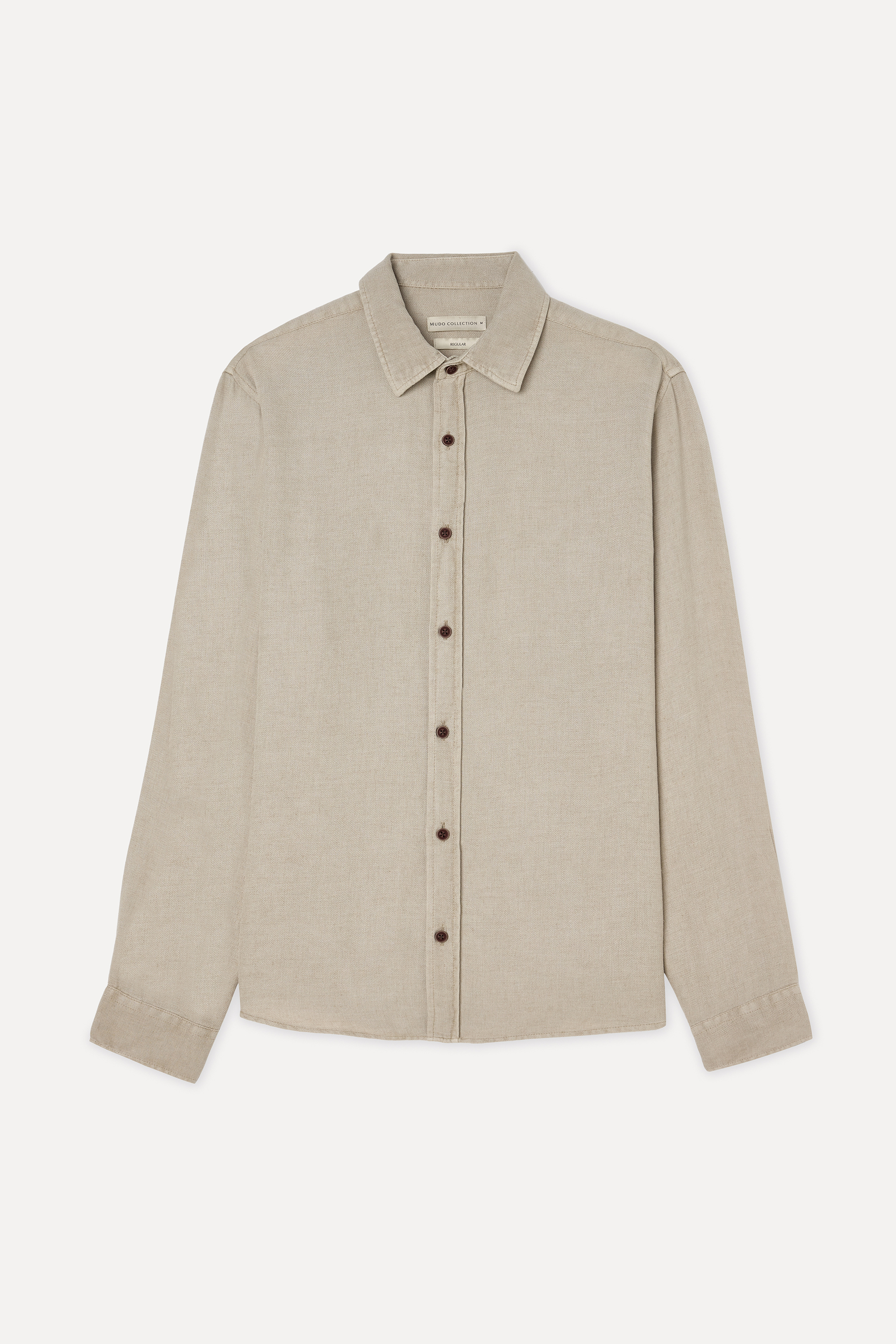 Erkek Vizon Rengi Regular Fit Uzun Kollu Keten Karışımlı Gömlek