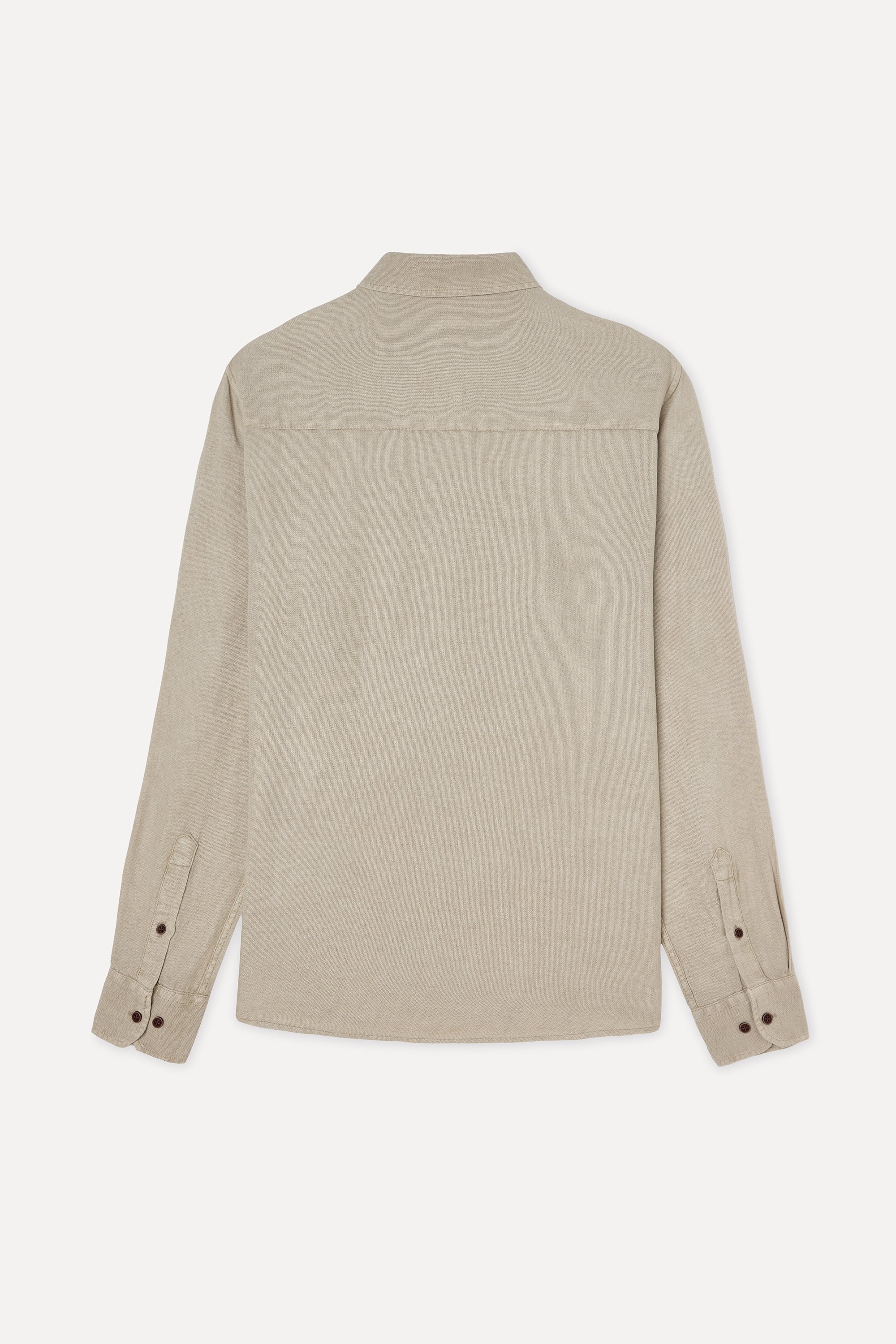 Erkek Vizon Rengi Regular Fit Uzun Kollu Keten Karışımlı Gömlek