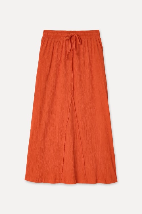 Kadın Kırmızı Loose Fit Beli Bağlamalı Midi Etek
