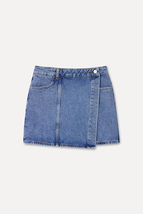  Kadın İndigo Kruvaze Jean Şort Etek