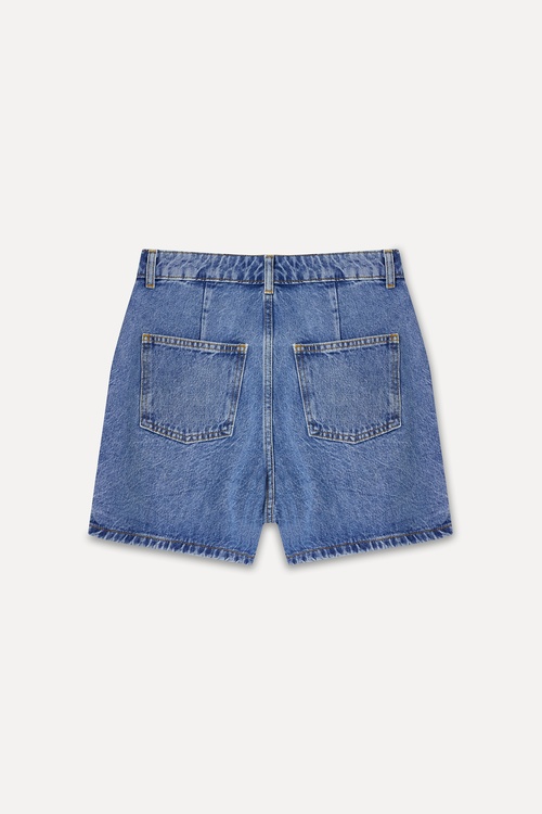  Kadın İndigo Kruvaze Jean Şort Etek