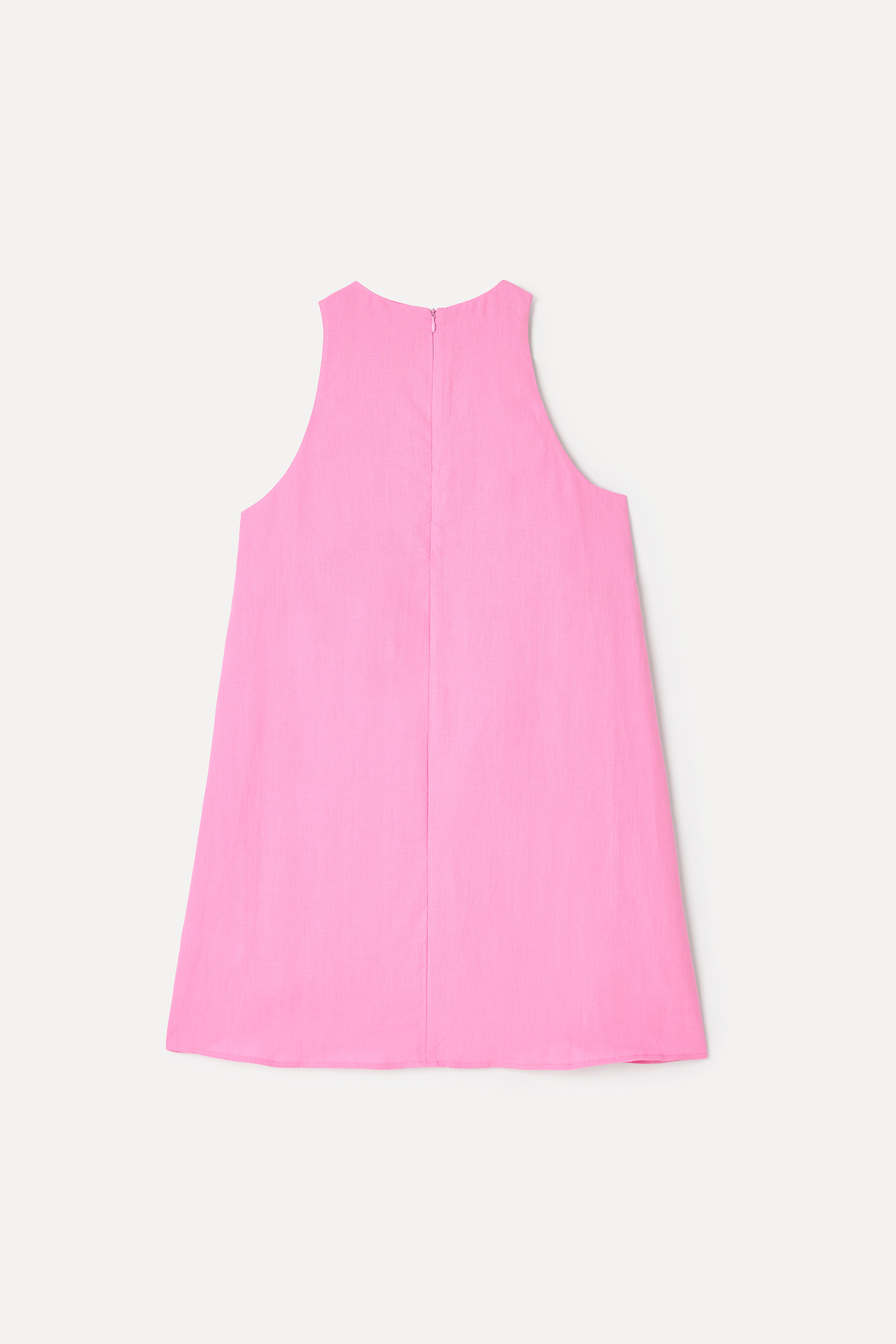 Kadın Pembe A Form Kolsuz Keten Mini Elbise