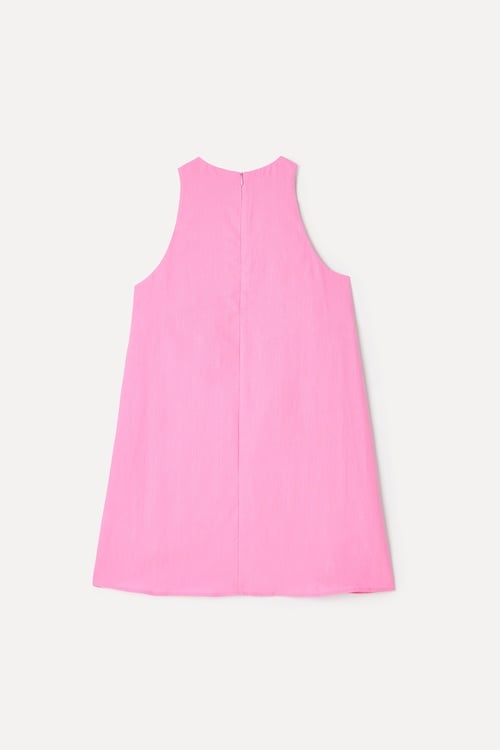 Kadın Pembe A Form Kolsuz Keten Mini Elbise