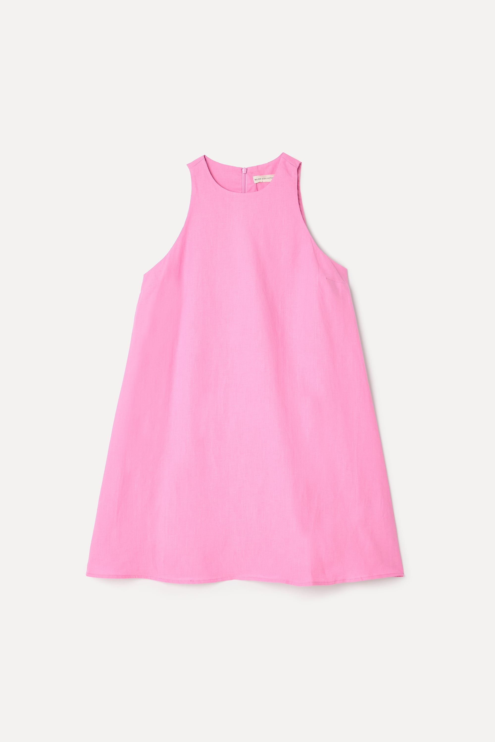 Kadın Pembe A Form Kolsuz Keten Mini Elbise