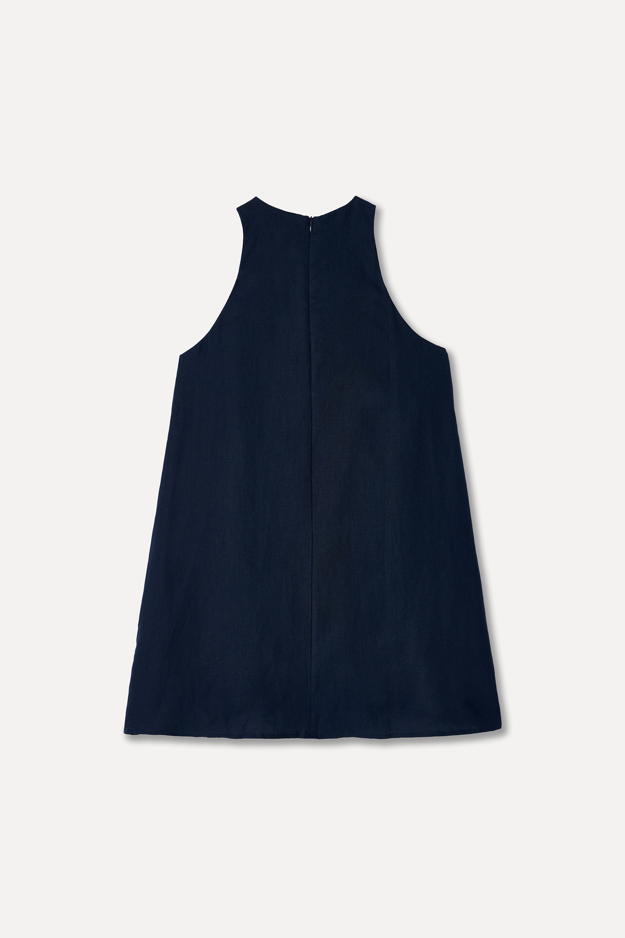 Kadın Lacivert A Form Kolsuz Keten Mini Elbise