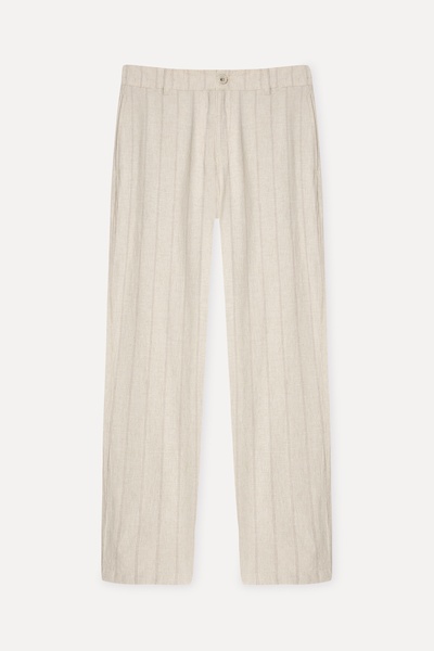Mudo Erkek Bej Keten Karışımlı Straight Fit Chino Pantolon