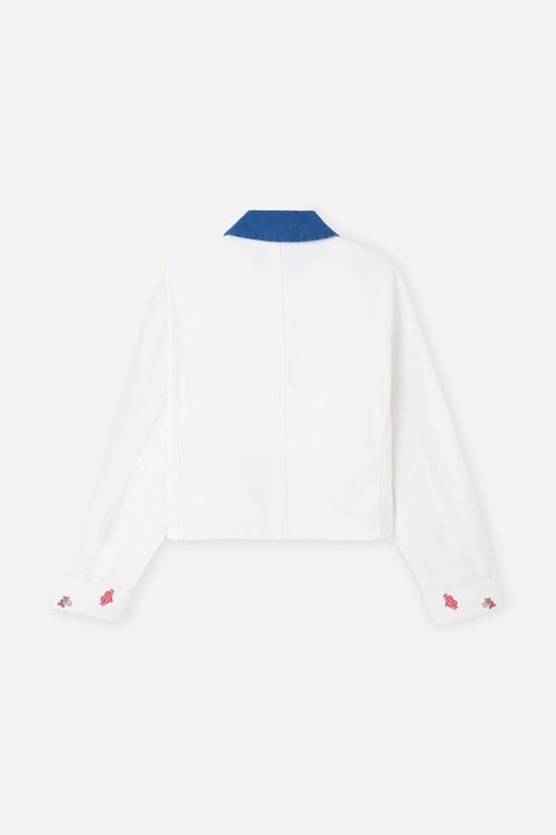 Kadın Kırık Beyaz Comfort Fit Nakışlı Trucker Ceket