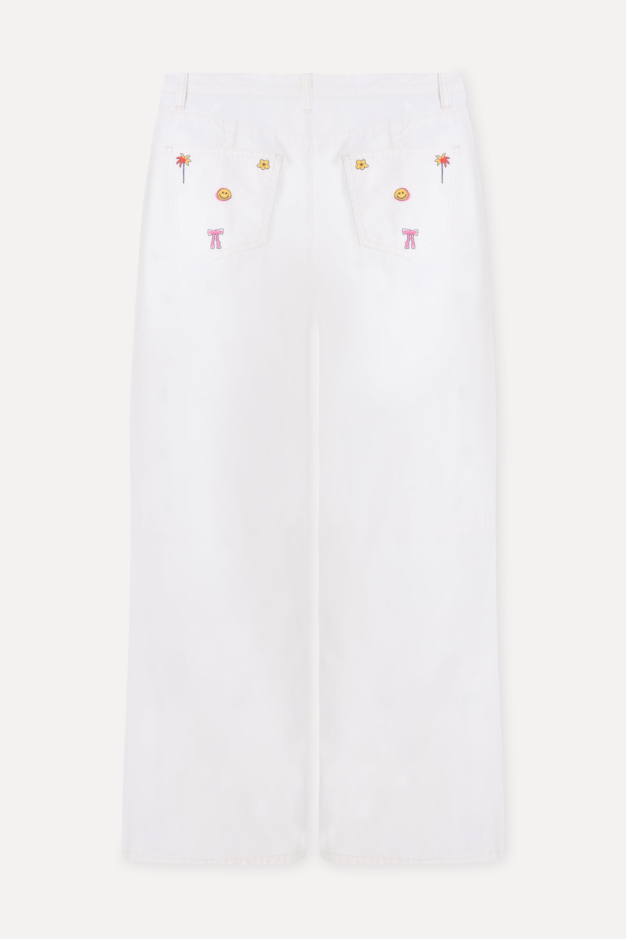 Kadın Kırık Beyaz Nakışlı Mom Fit Jean Pantolon