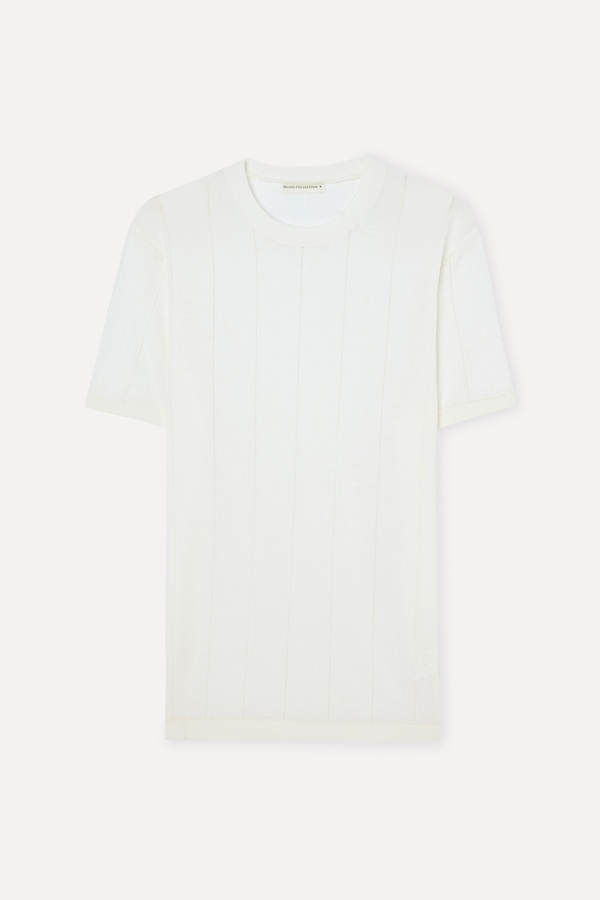 Erkek Beyaz Bisiklet Yaka Kısa Kollu Triko Kazak