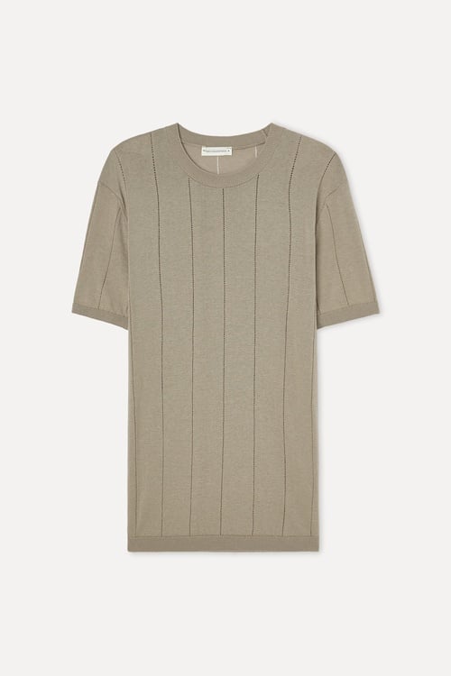 Erkek Bej Bisiklet Yaka Kısa Kollu Triko Kazak