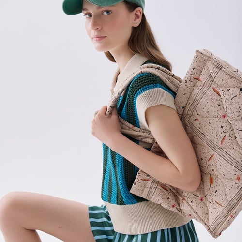 Kadın Bej Desenli Kapitoneli El Çantası