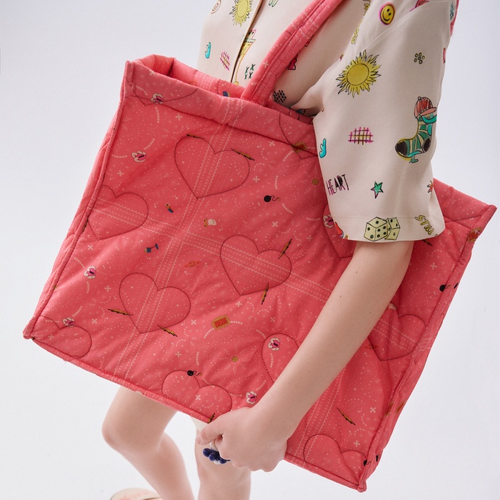 Kadın Pembe Desenli Kapitoneli El Çantası