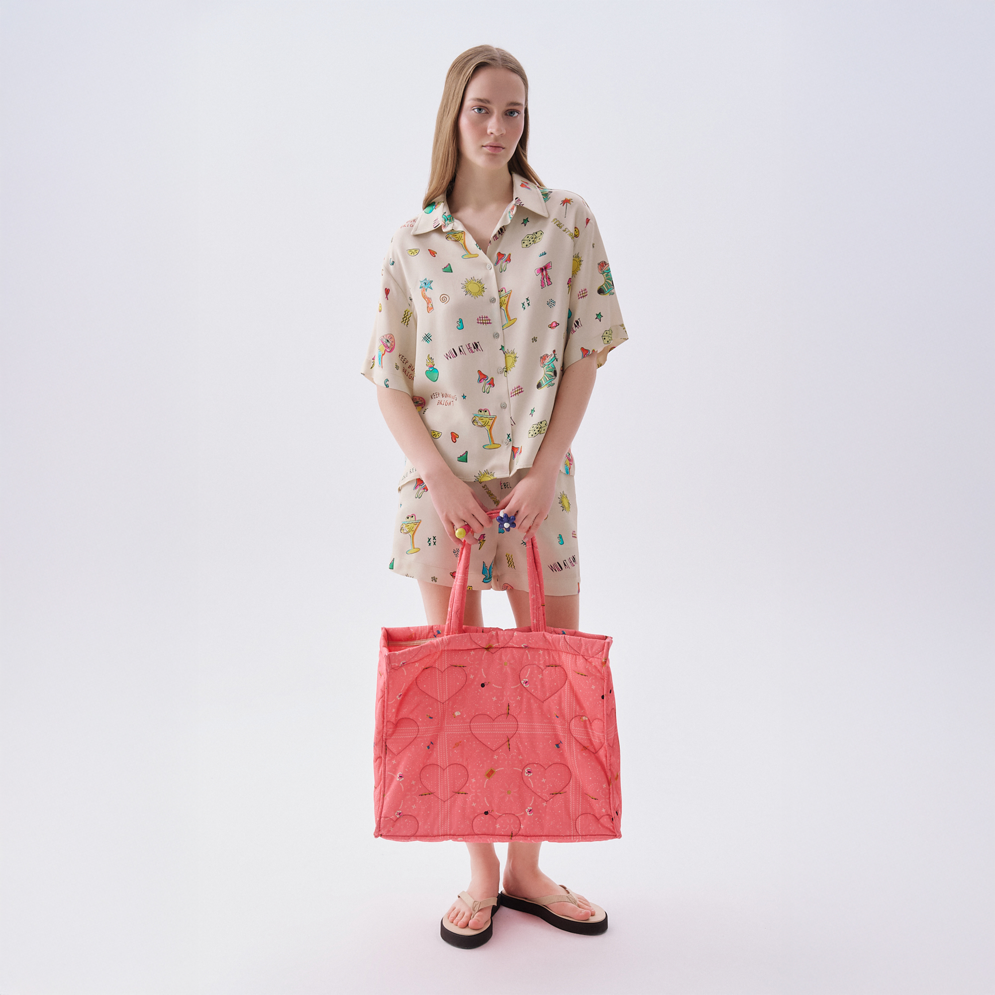 Kadın Pembe Desenli Kapitoneli El Çantası