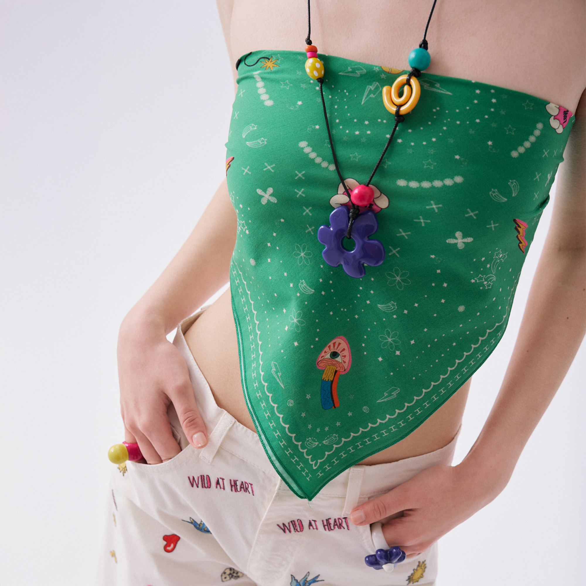 Kadın Yeşil Desenli Fular