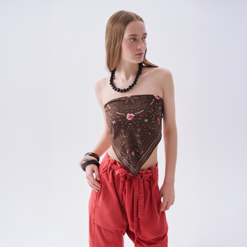 Kadın Kahverengi Desenli Fular