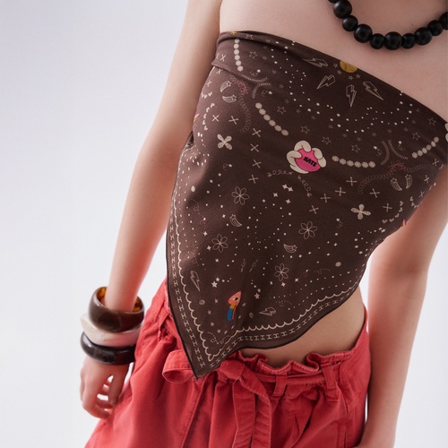 Kadın Kahverengi Desenli Fular