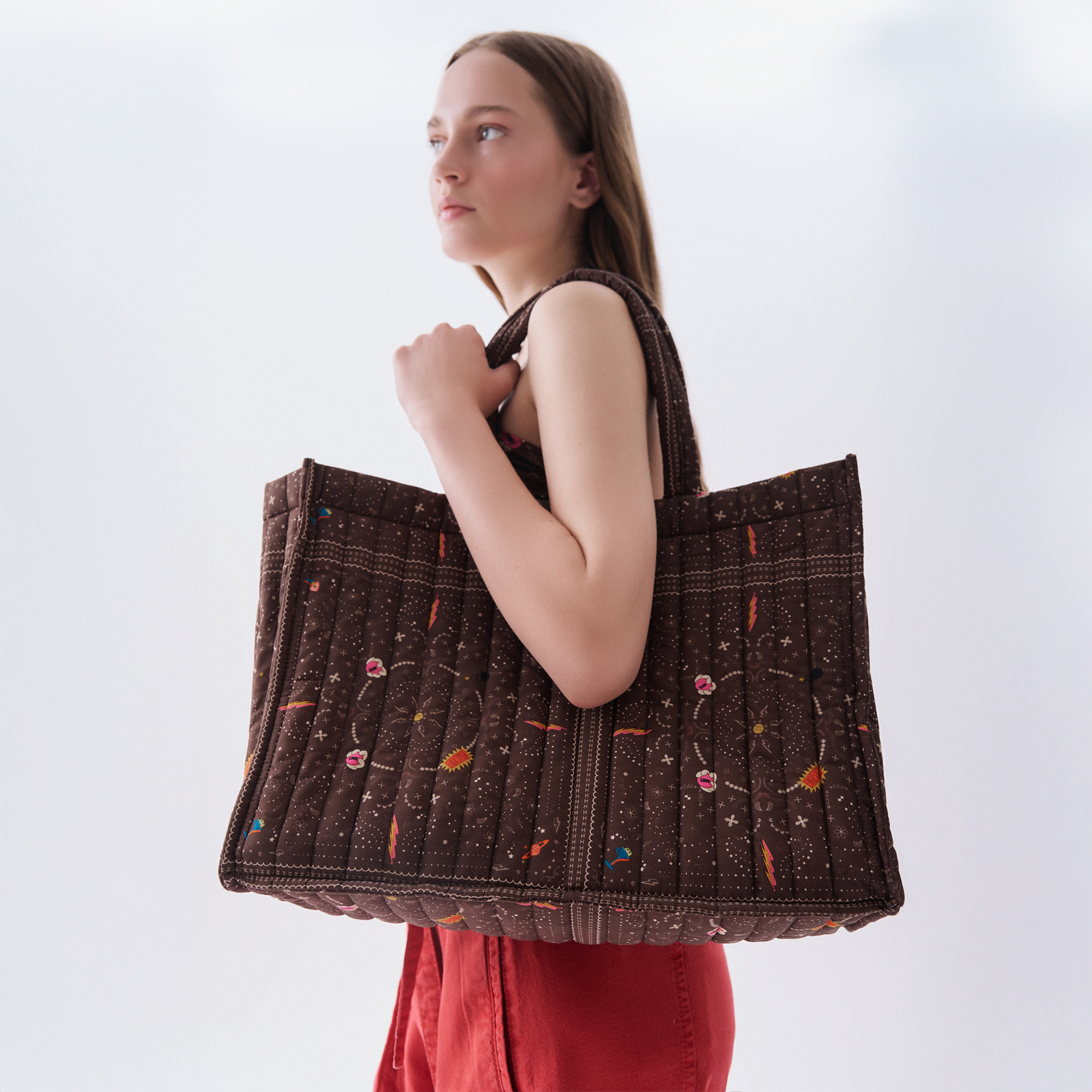 Kadın Kahverengi Desenli Kapitoneli El Çantası