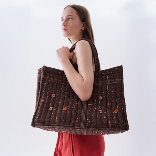 Kadın Kahverengi Desenli Kapitoneli El Çantası