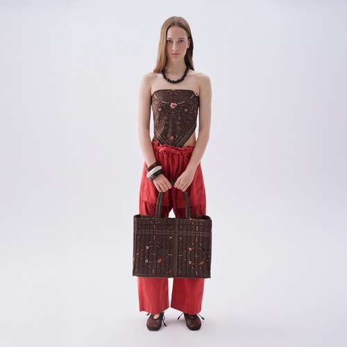 Kadın Kahverengi Desenli Kapitoneli El Çantası