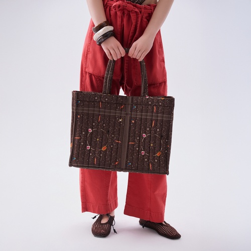 Kadın Kahverengi Desenli Kapitoneli El Çantası