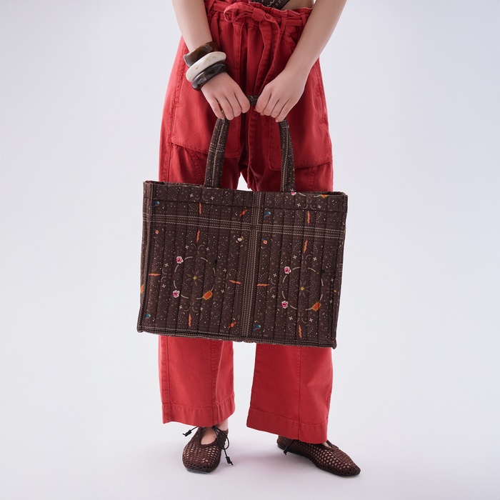 Kadın Kahverengi Desenli Kapitoneli El Çantası