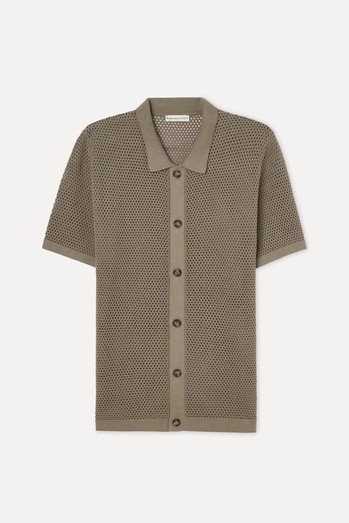 Erkek Vizon Rengi Polo Yaka Kısa Kollu Triko Hırka